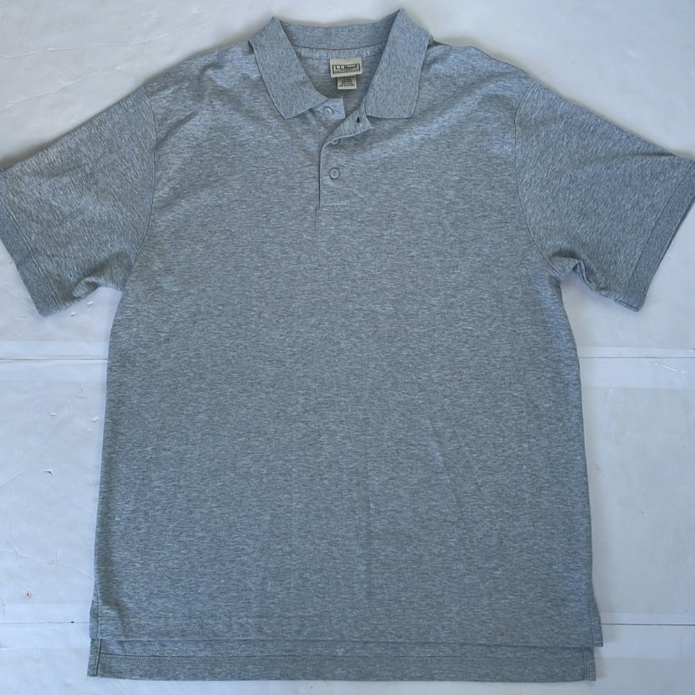 L.L. Bean Men’s Heather Gray Polo Shirt Regular Classic Fit Large Pima Cotton